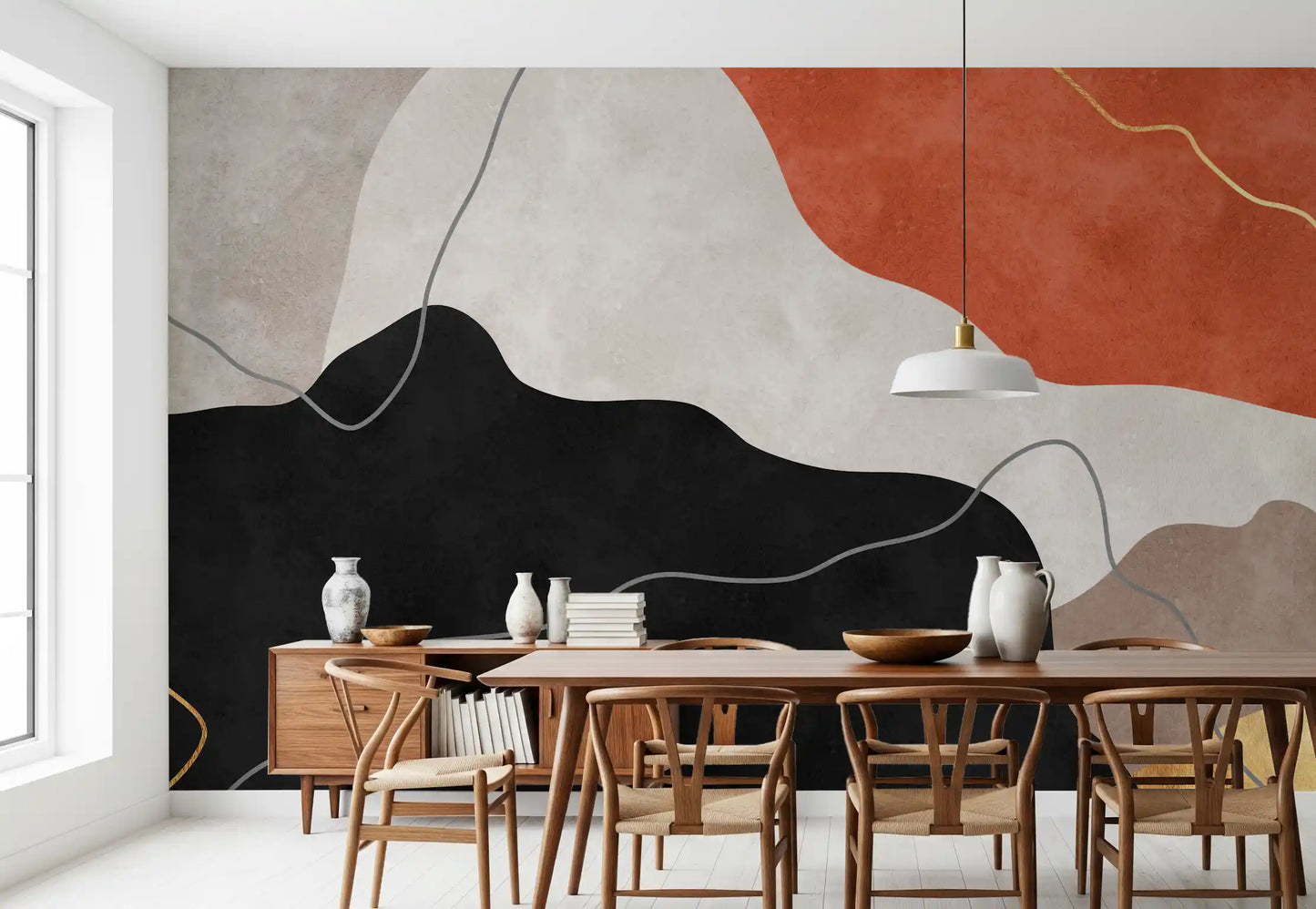 Terracotta and Charcoal Abstract Hills Wall Mural