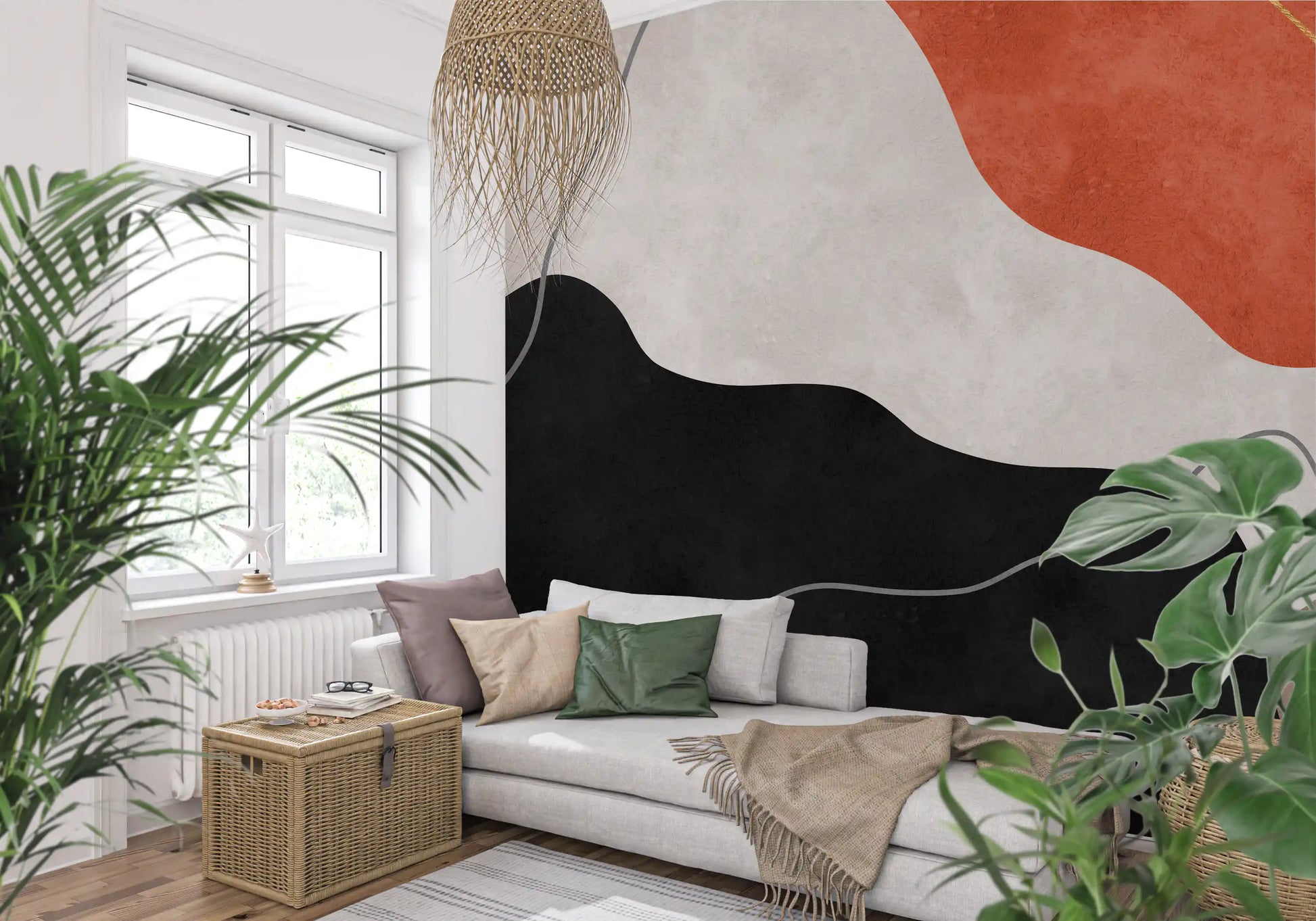 Terracotta and Charcoal Abstract Hills Wall Mural