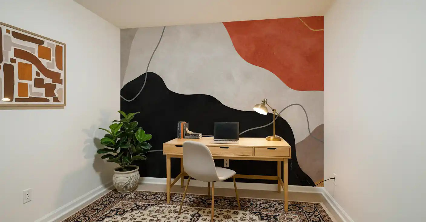 Terracotta and Charcoal Abstract Hills Wall Mural