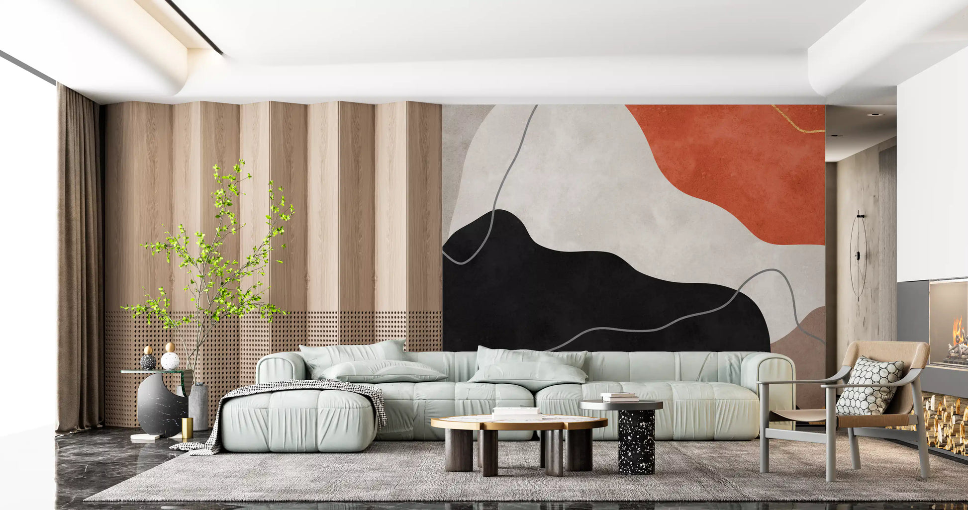 Terracotta and Charcoal Abstract Hills Wall Mural