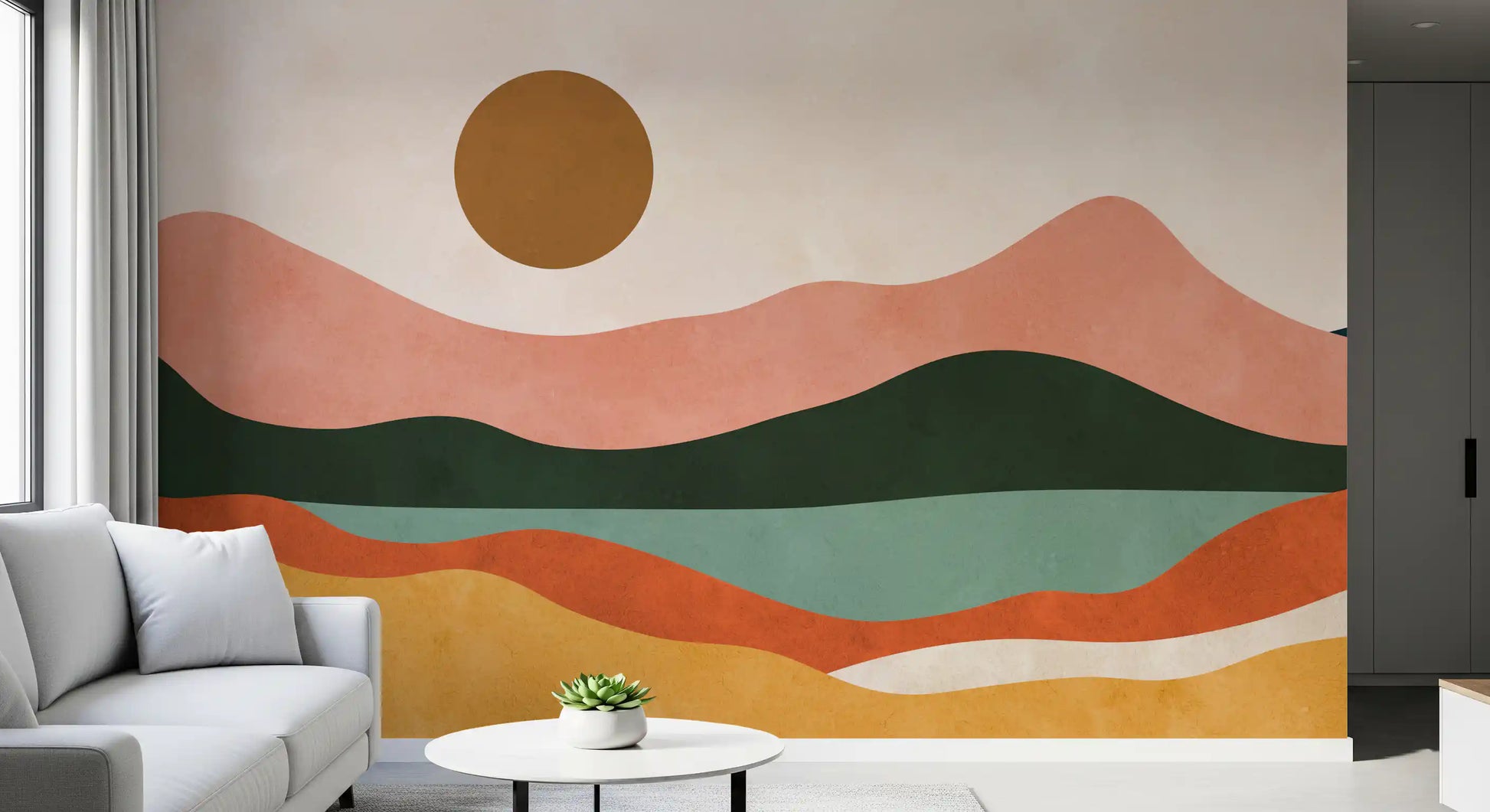 Terracotta Dunes and Golden Sun Wall Mural