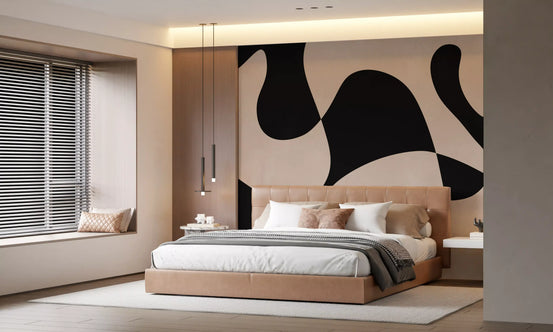 Minimalist Biomorphic Fluidity Wall Mural in black and beige organic shapes for bedroom GD11027