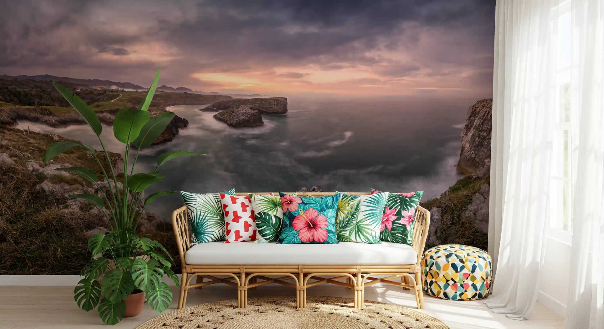 Sunset Coastal Cliffs Panorama Wall Mural