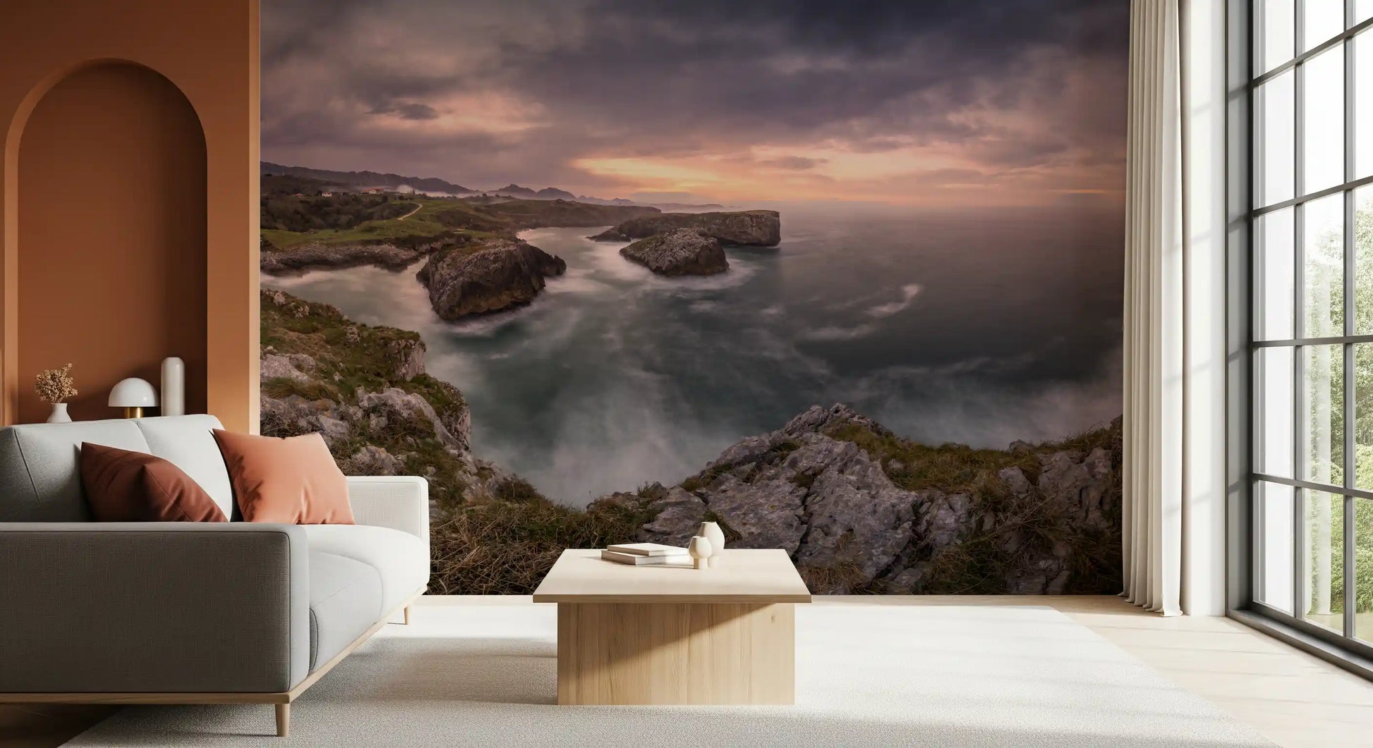 Sunset Coastal Cliffs Panorama Wall Mural