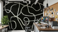 Minimalist Organic Ink Lines on Charcoal Wall Mural