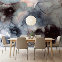 Flowing Obsidian and Blush Mist Wall Mural