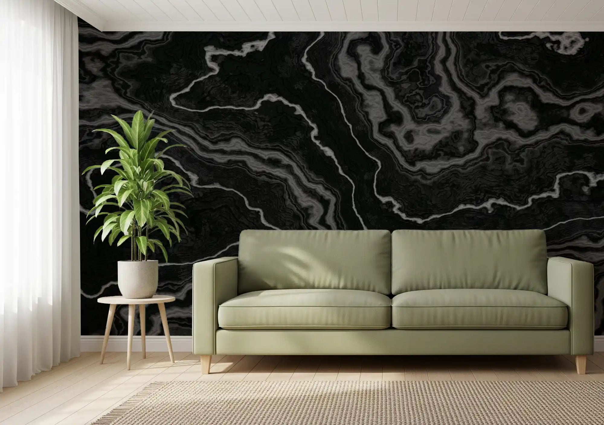 Midnight Agate Layered Stone Pattern Wall Mural in black and grey rings GD11032