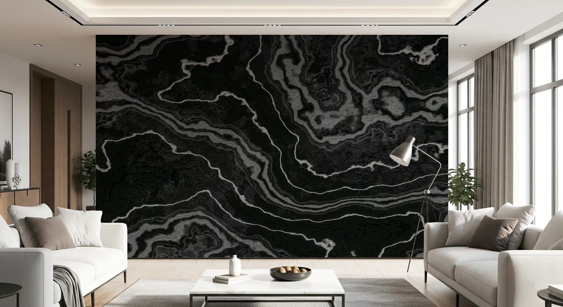 Midnight Agate Layered Stone Pattern Wall Mural
