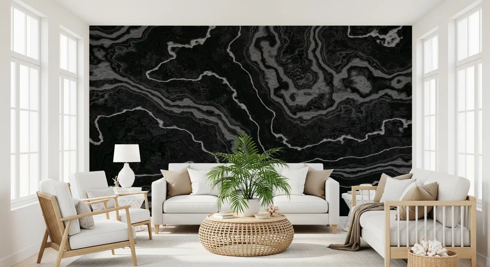 Midnight Agate Layered Stone Pattern Wall Mural