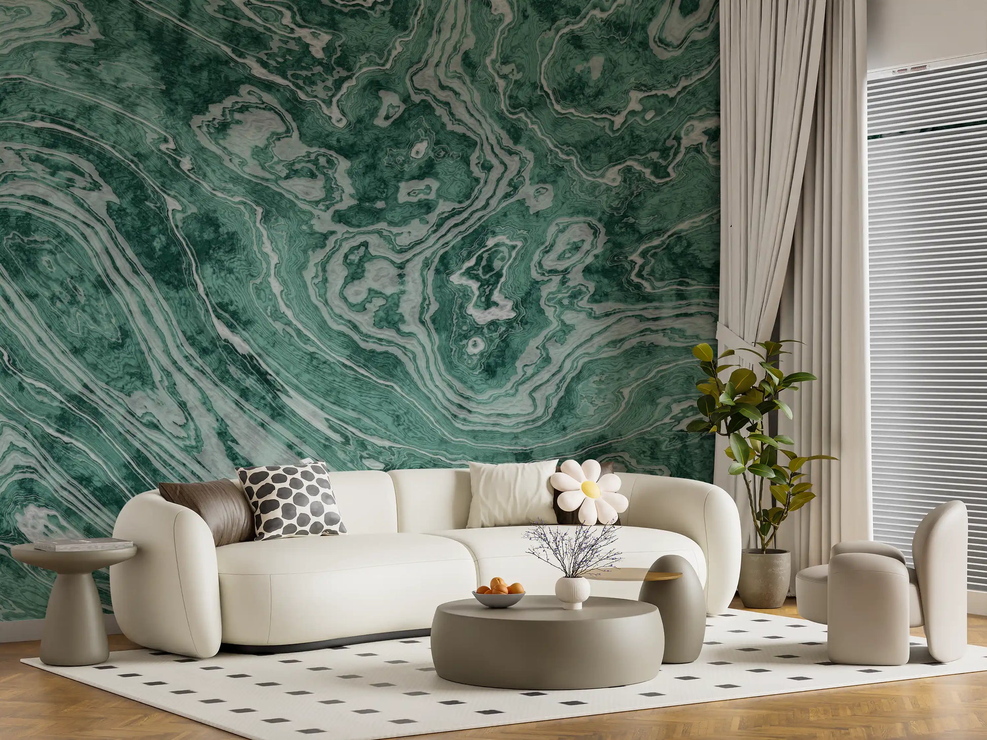 Fluid Earthy Sage and Forest Waves Wall Mural