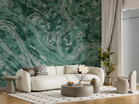 Fluid Earthy Sage and Forest Waves Wall Mural