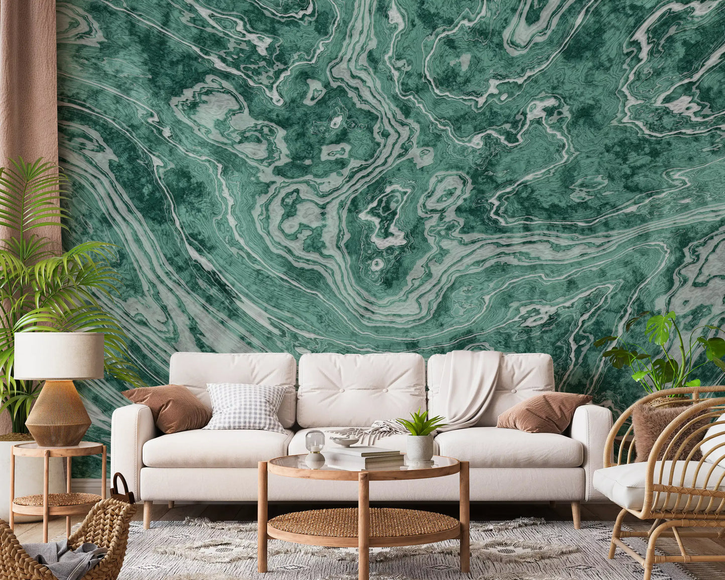 Fluid Earthy Sage and Forest Waves Wall Mural