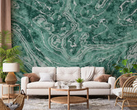 Fluid Earthy Sage and Forest Waves Wall Mural