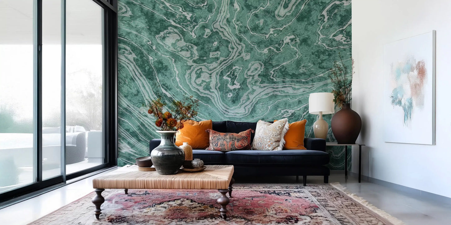 Fluid Earthy Sage and Forest Waves Wall Mural