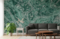 Fluid Earthy Sage and Forest Waves Wall Mural