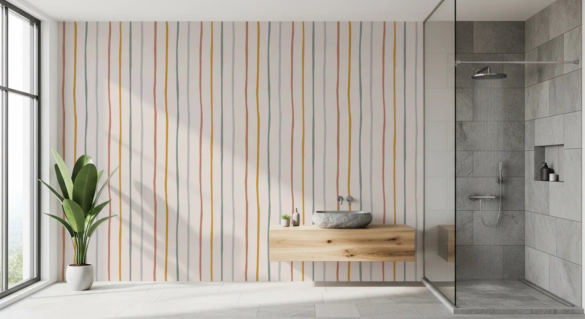 Whimsical Hand Drawn Vertical Stripes Wallpaper⁠