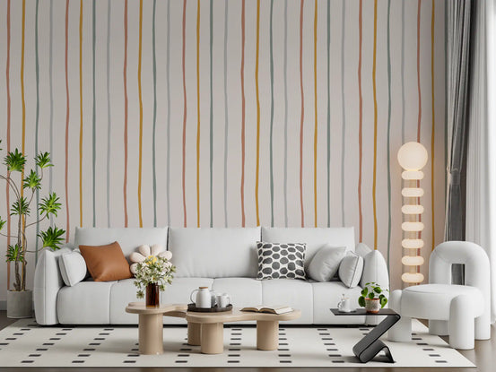 Whimsical Sketched Vertical Stripes Wallpaper in soft earthy tones for living room GD11037