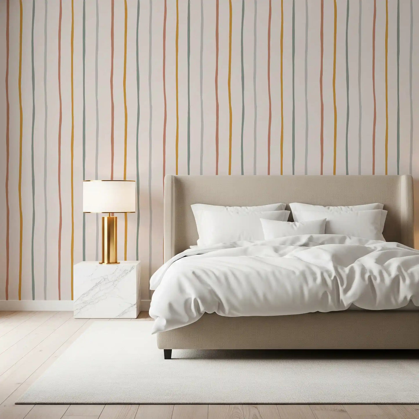 Whimsical Hand Drawn Vertical Stripes Wallpaper⁠