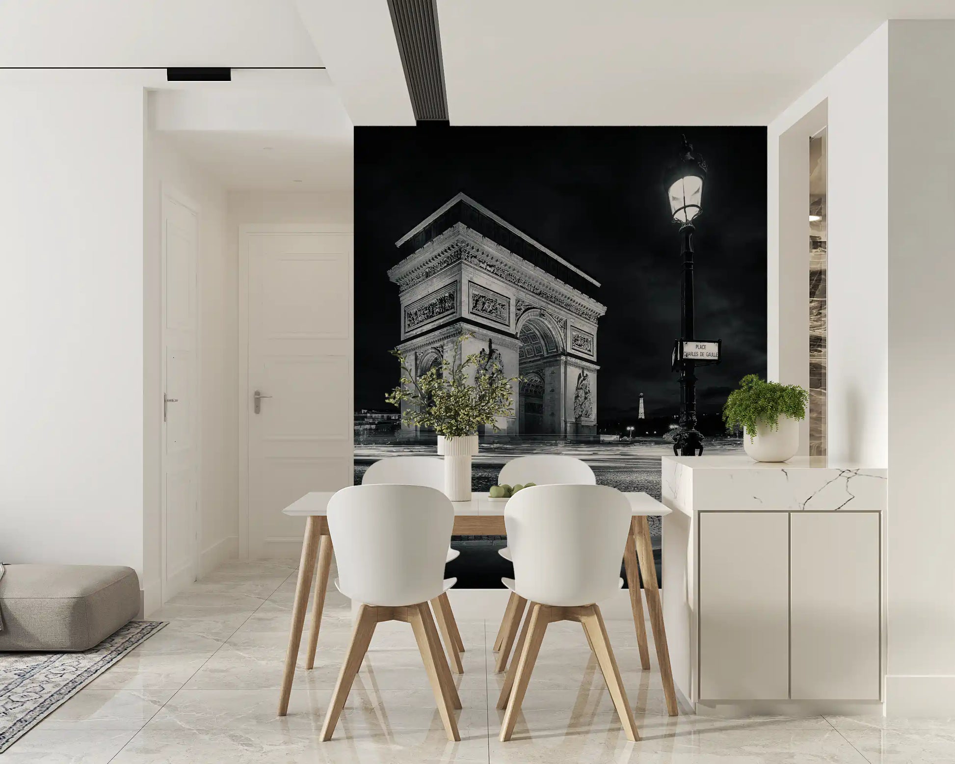Midnight Paris Archways and Light Trails Wall Mural