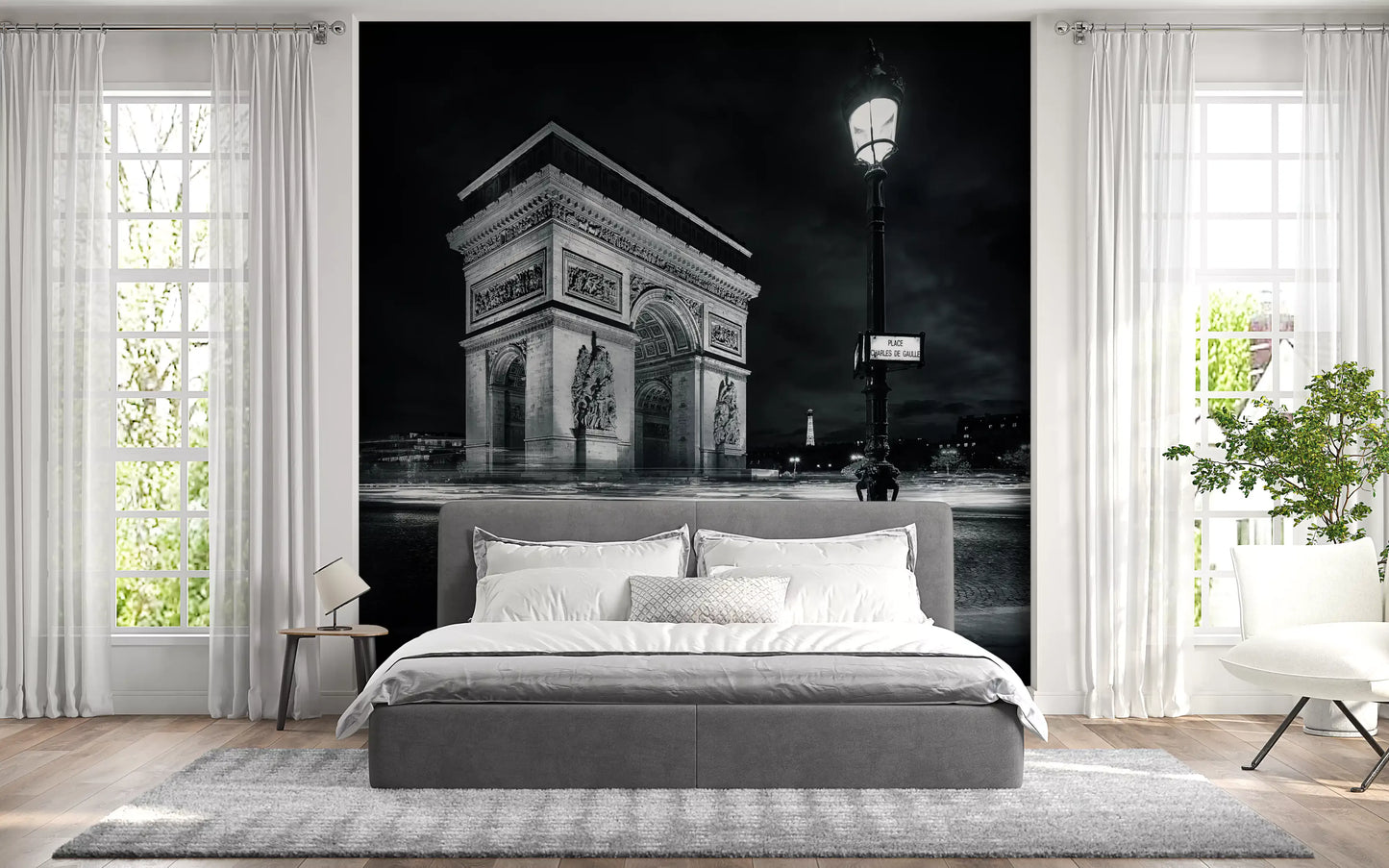 Midnight Paris Archways and Light Trails Wall Mural