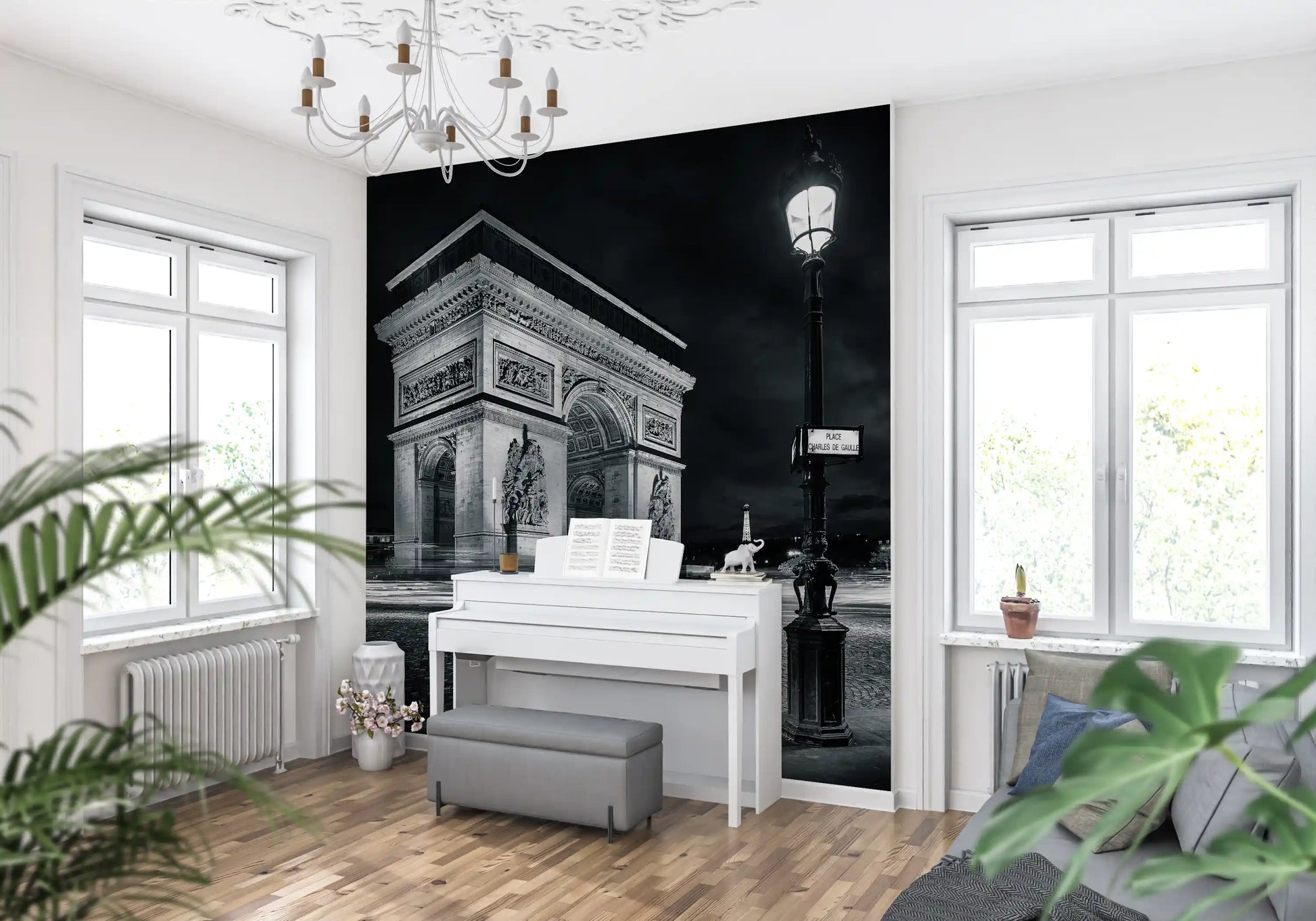 Midnight Paris Archways and Light Trails Wall Mural