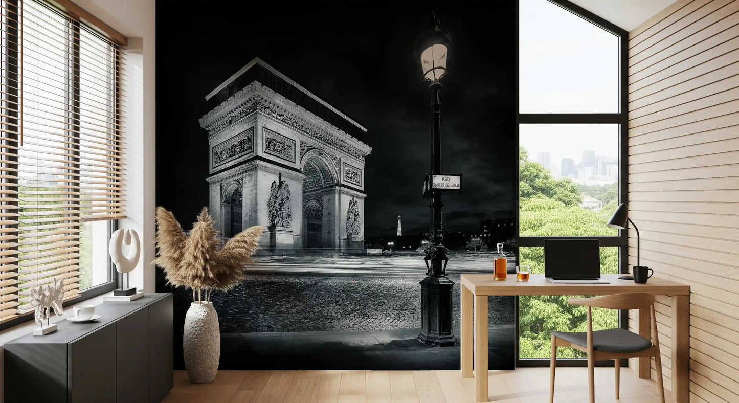 Midnight Paris Archways and Light Trails Wall Mural