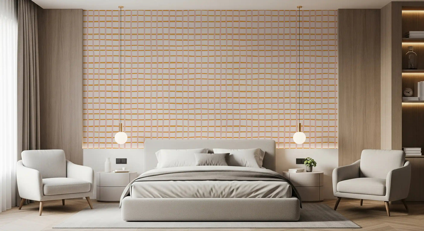 Pastel Abstract Sketch Geometric Checks Wallpaper⁠