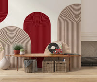 Geometric Ribbon Cascade in Red and Sand Wall Mural