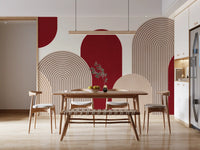 Geometric Ribbon Cascade in Red and Sand Wall Mural