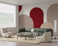 Geometric Ribbon Cascade in Red and Sand Wall Mural