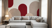 Geometric Ribbon Cascade in Red and Sand Wall Mural