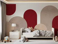Geometric Ribbon Cascade in Red and Sand Wall Mural