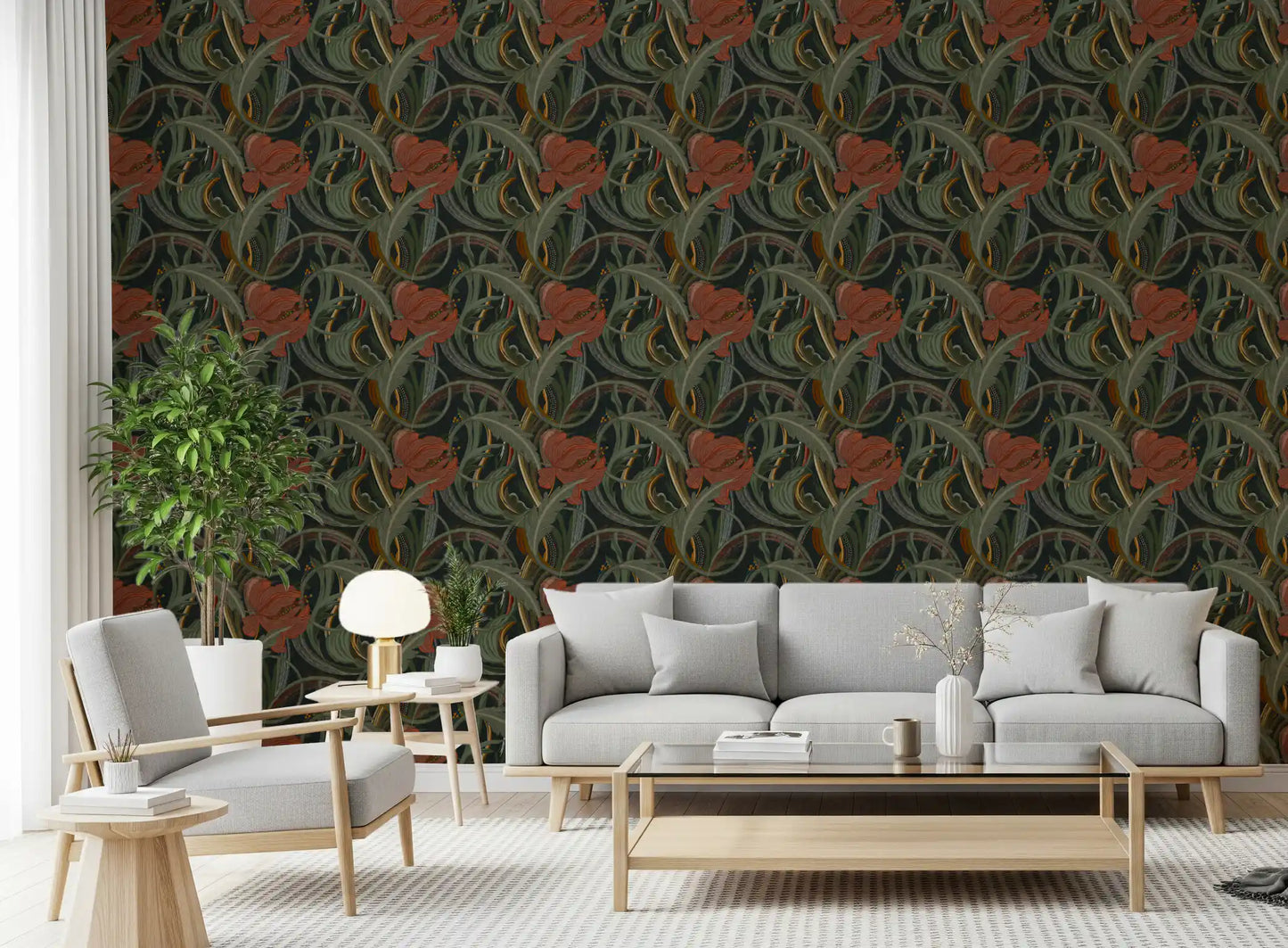 Midnight Garden Art Nouveau Bloom Wallpaper⁠
