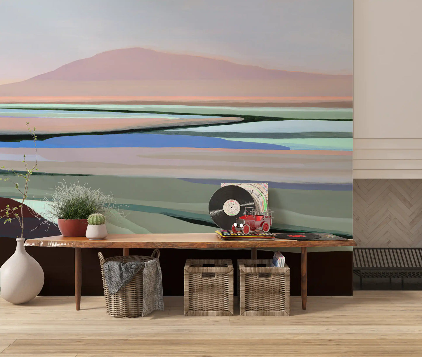 Muted Coastal Hills Abstract Wall Mural