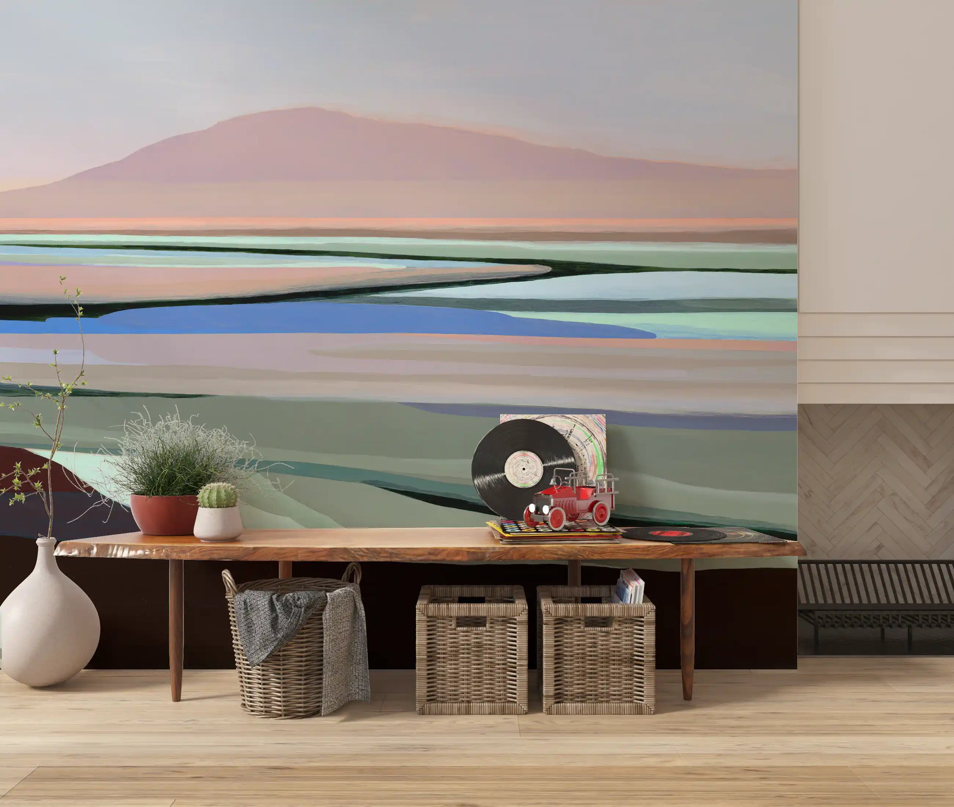 Muted Coastal Hills Abstract Wall Mural