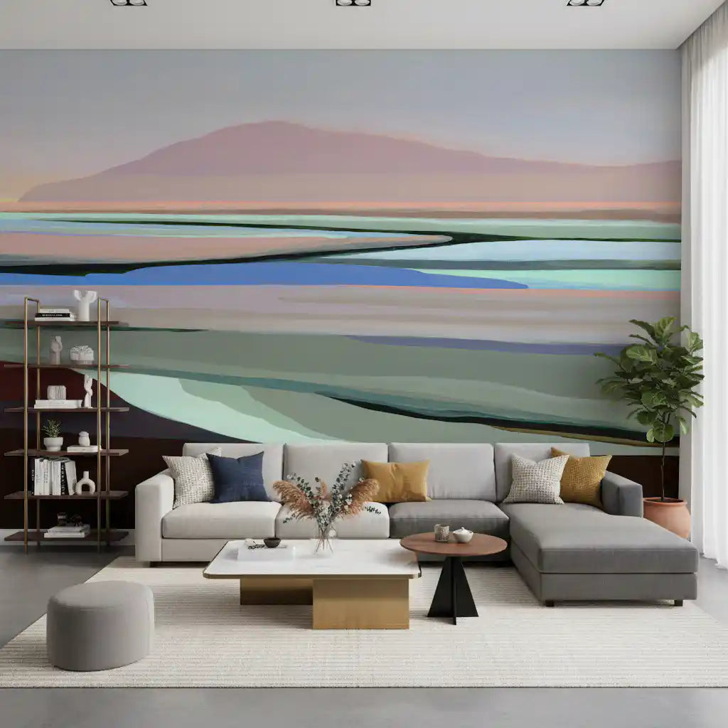 Muted Coastal Hills Abstract Wall Mural