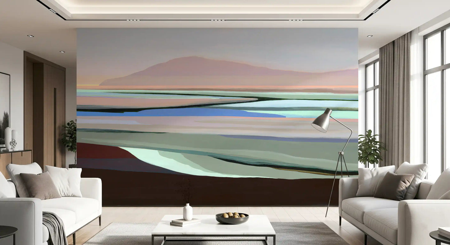 Muted Coastal Hills Abstract Wall Mural