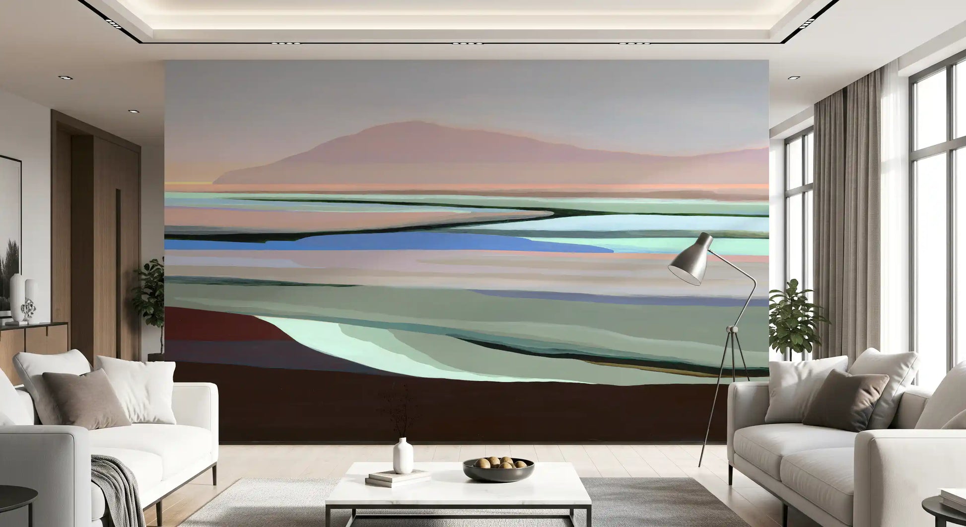 Muted Coastal Hills Abstract Wall Mural