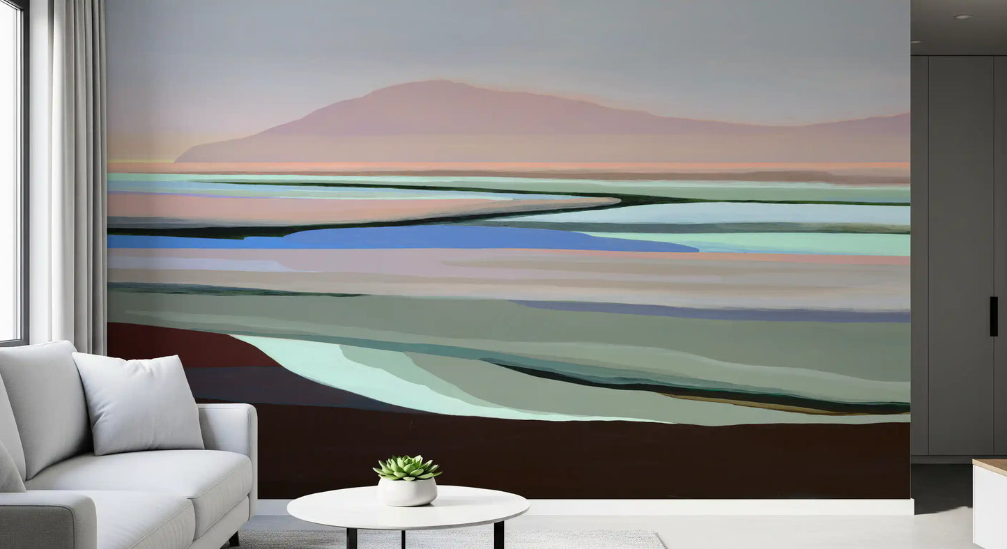 Muted Coastal Hills Abstract Wall Mural
