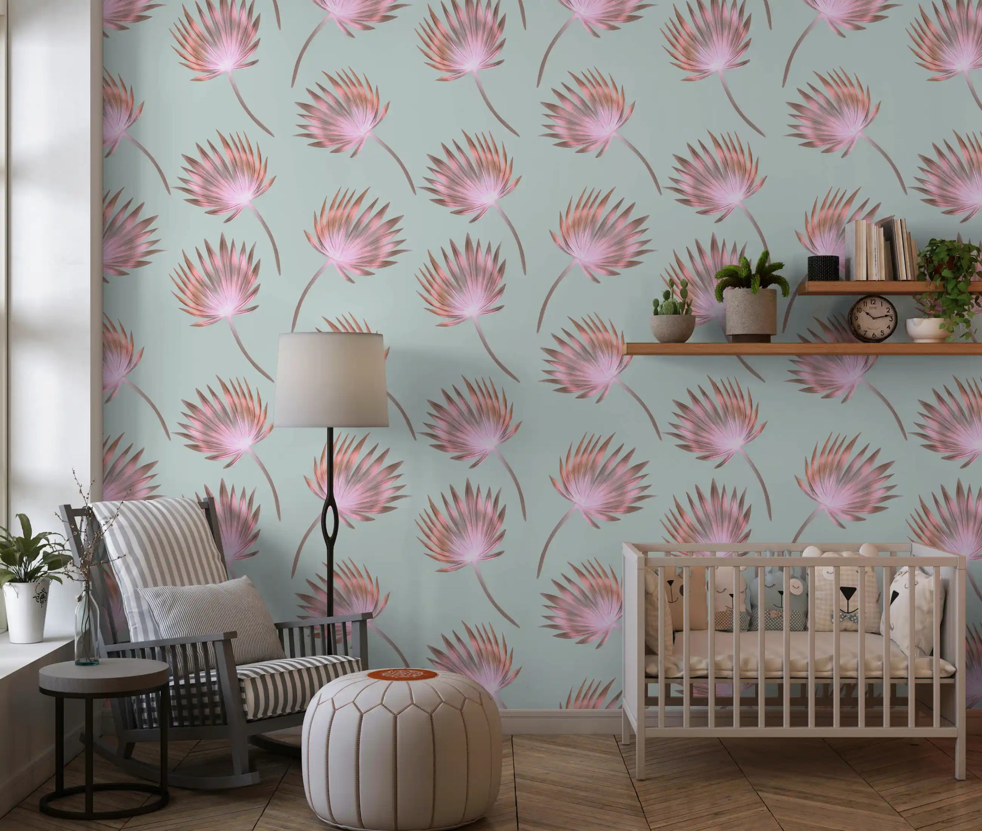 Soft Blush Palm Frond Pattern Wallpaper⁠