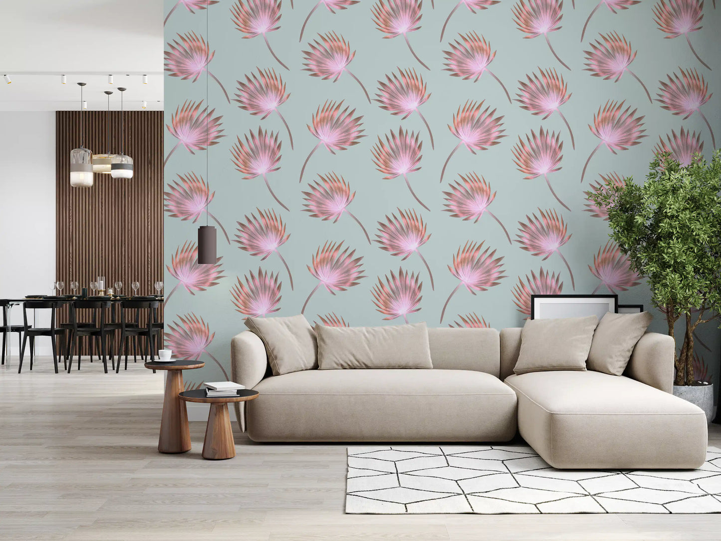 Soft Blush Palm Frond Pattern Wallpaper⁠