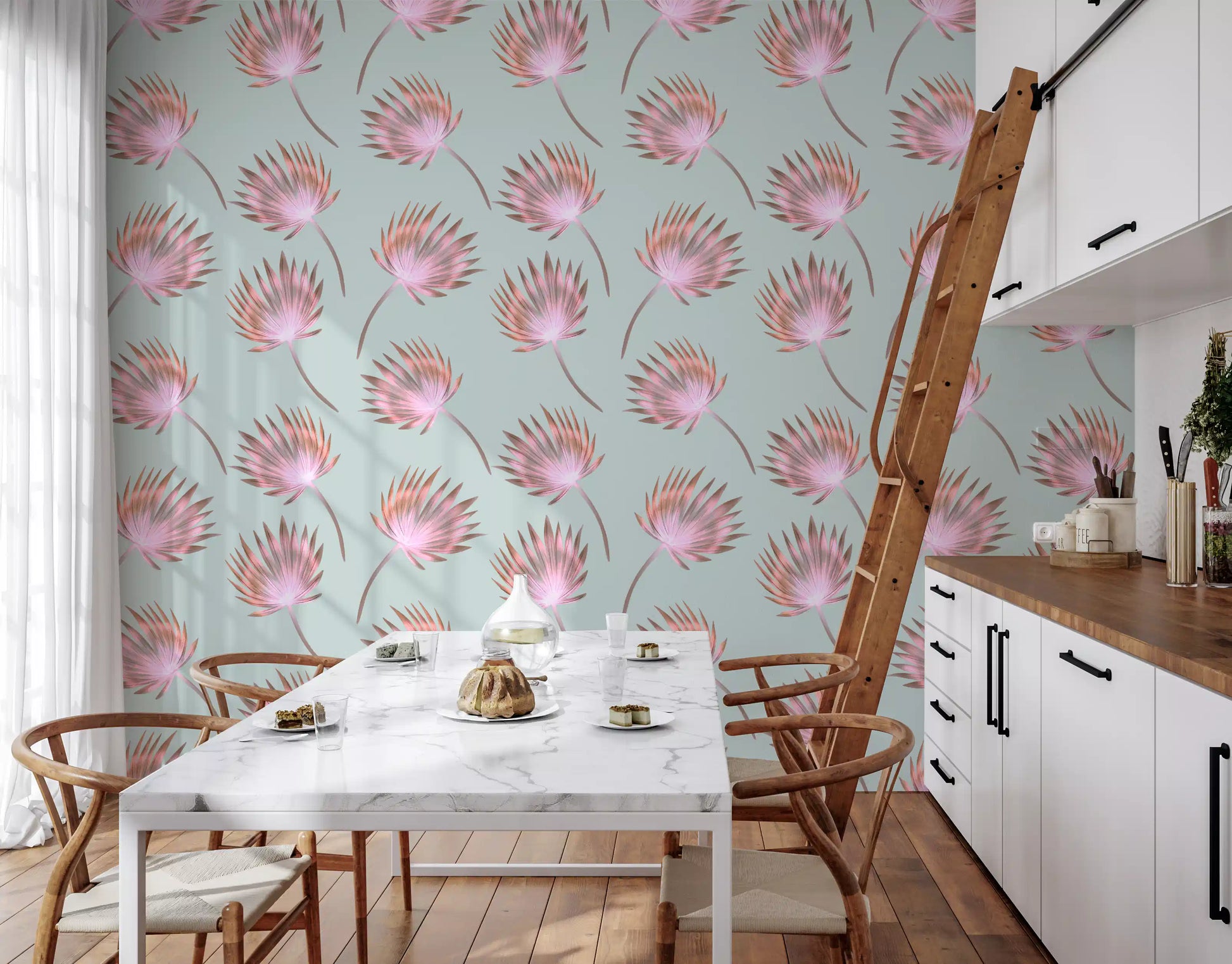 Soft Blush Palm Frond Pattern Wallpaper⁠