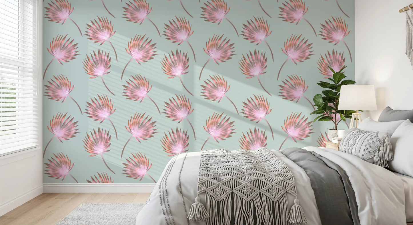 Soft Blush Palm Frond Pattern Wallpaper⁠