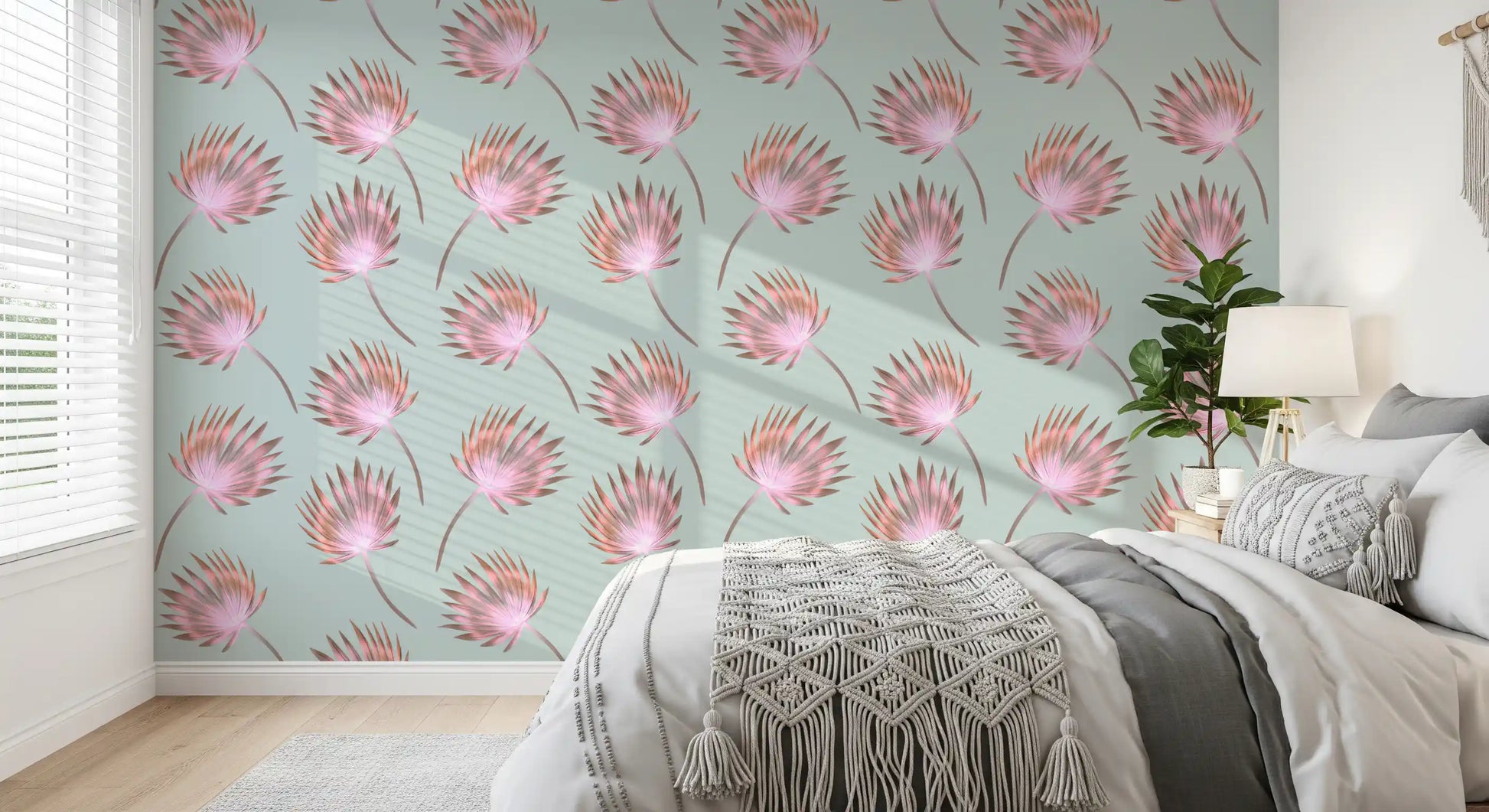 Soft Blush Palm Frond Pattern Wallpaper⁠