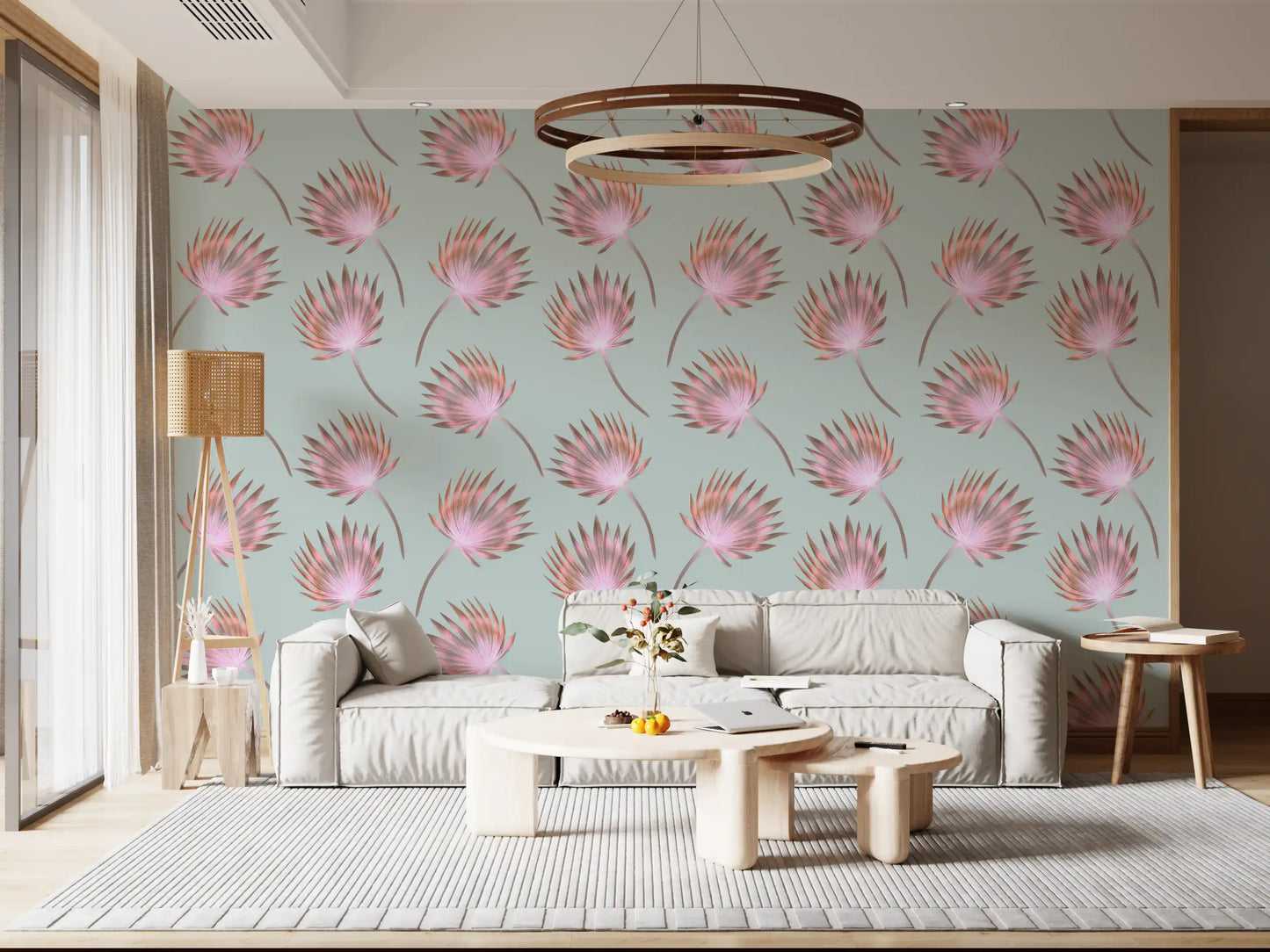 Soft Blush Palm Frond Pattern Wallpaper⁠