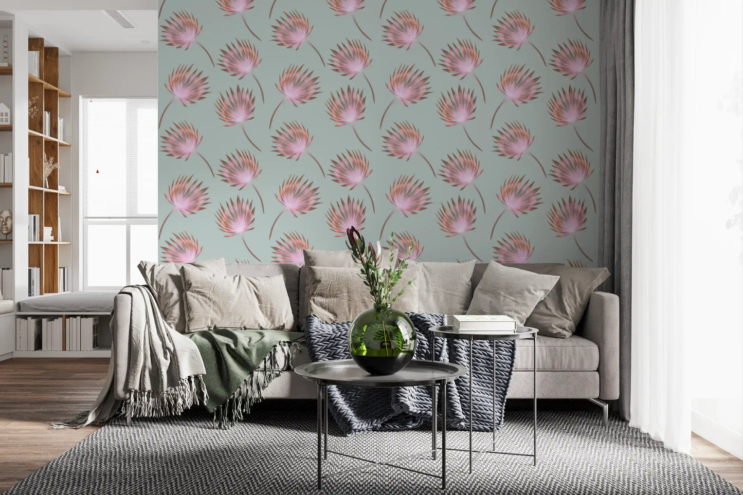 Soft Blush Palm Frond Pattern Wallpaper⁠