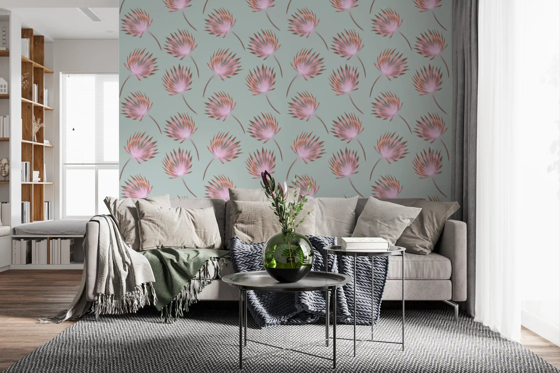 Soft Blush Palm Frond Pattern Wallpaper⁠