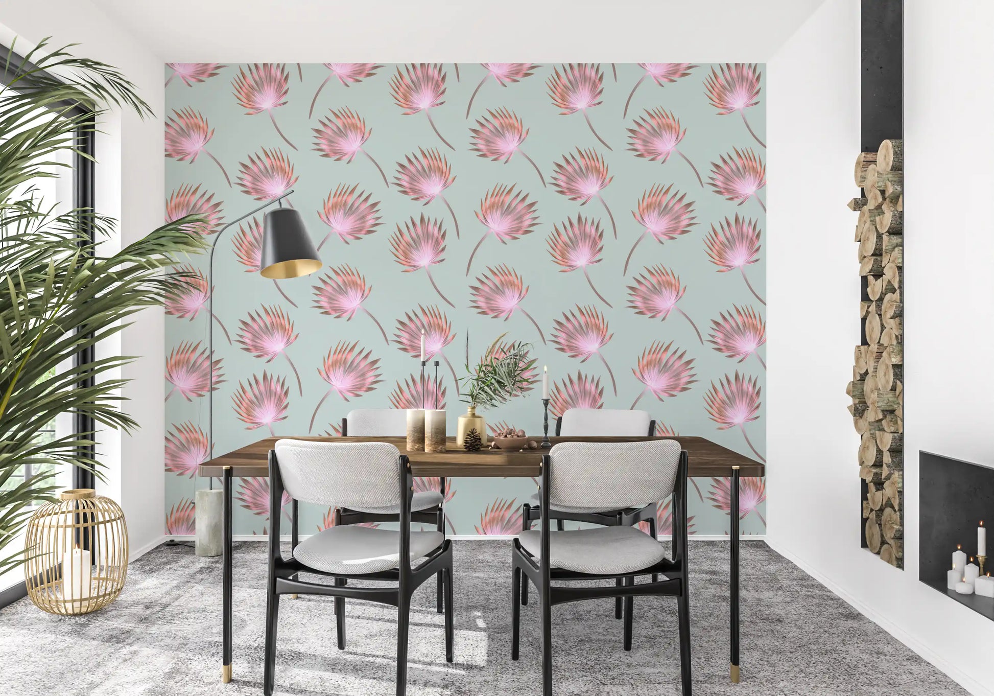 Soft Blush Palm Frond Pattern Wallpaper⁠
