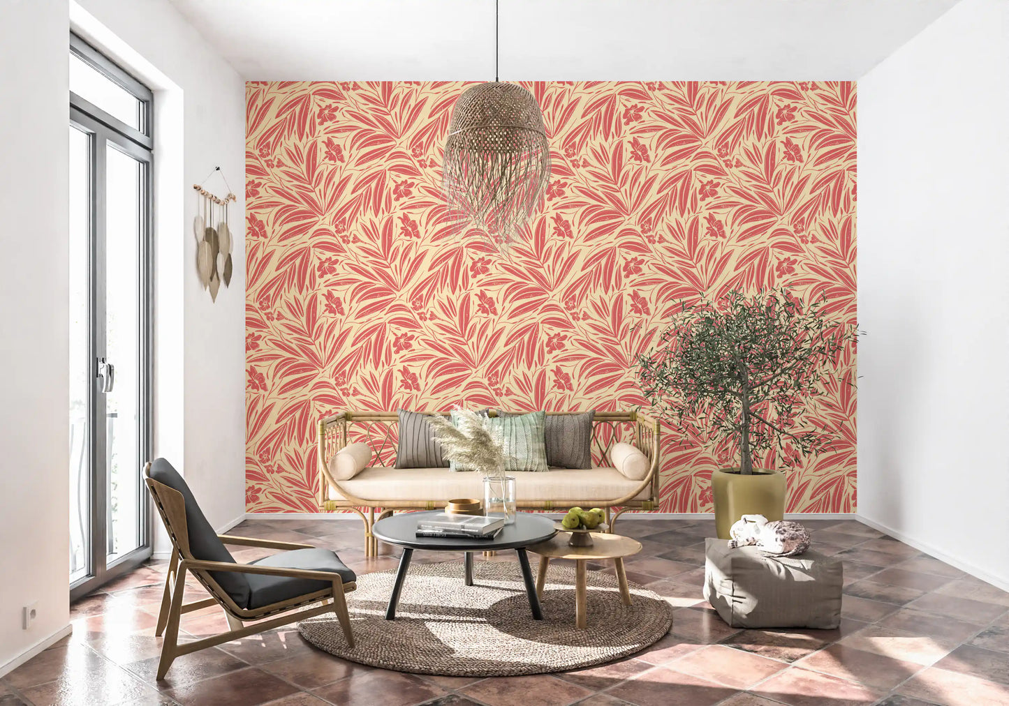 Coral Bloom Botanical Illustration Wallpaper⁠
