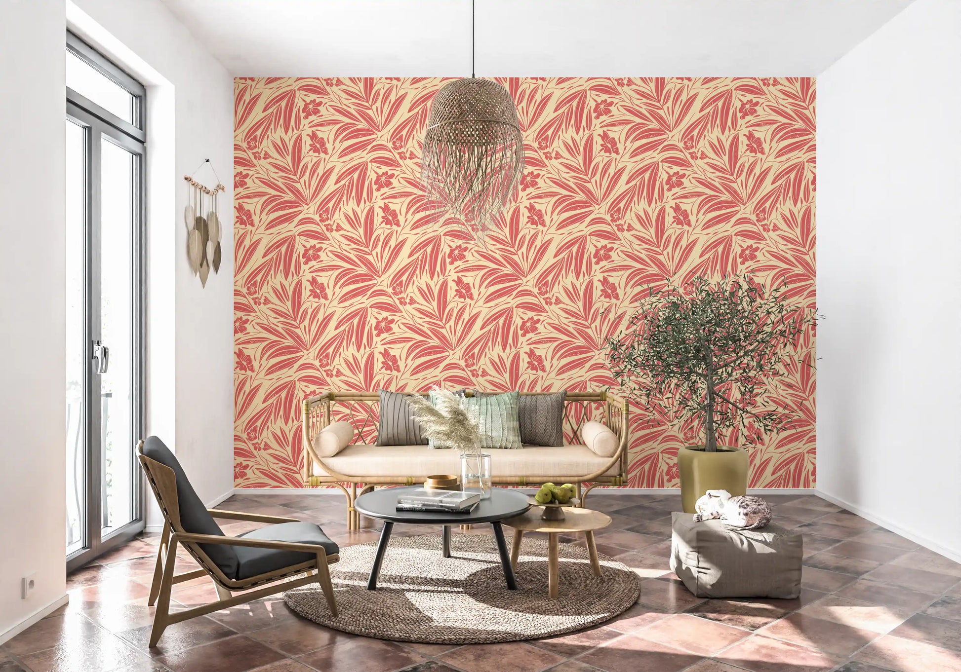 Coral Bloom Botanical Illustration Wallpaper⁠